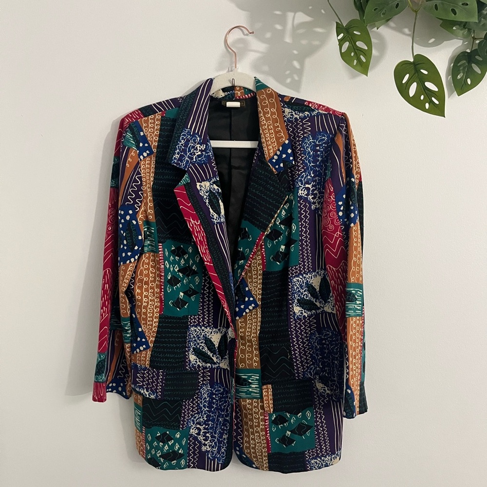 Vintage Multicolor 90s 80s Patterned Blazer - Size 10